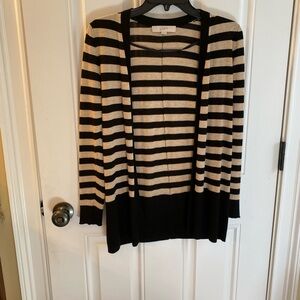 LOFT Women's Black and Cream Striped Cardigan